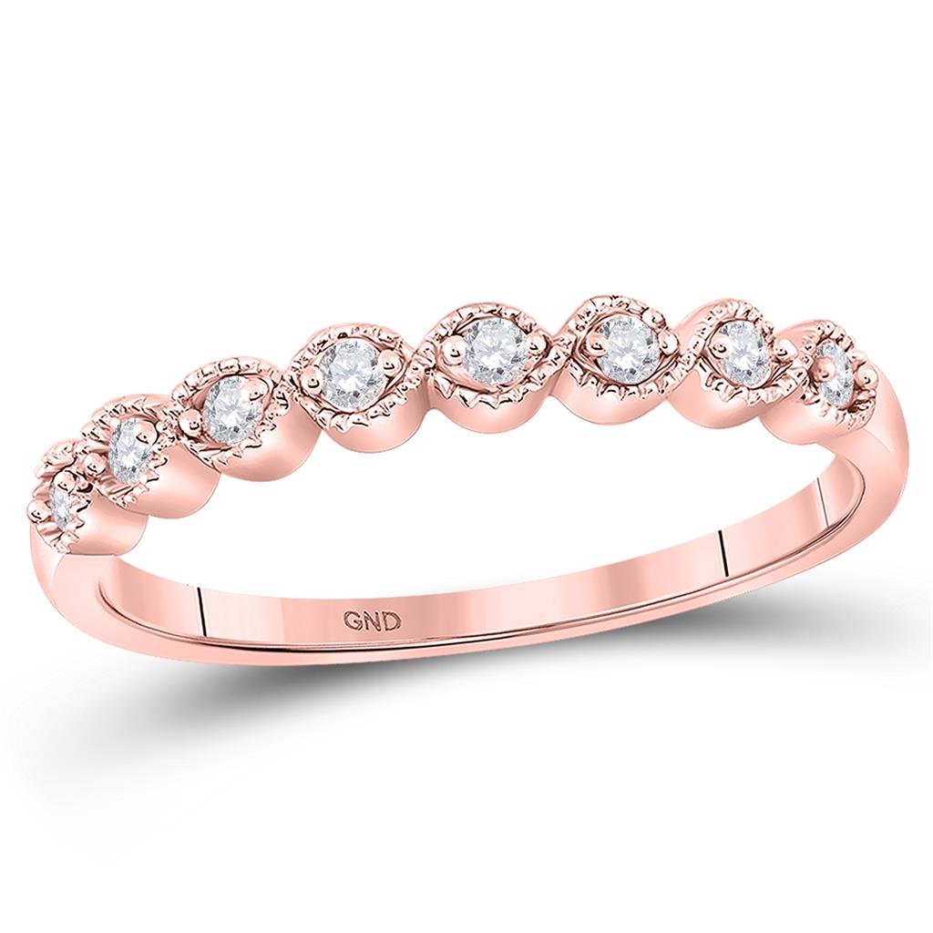 10k Rose Gold Round Diamond Stackable Band Ring 1/10 Cttw