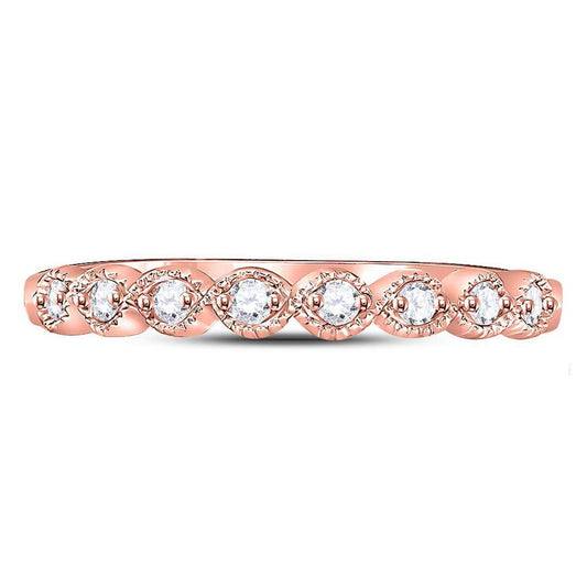 10k Rose Gold Round Diamond Stackable Band Ring 1/10 Cttw