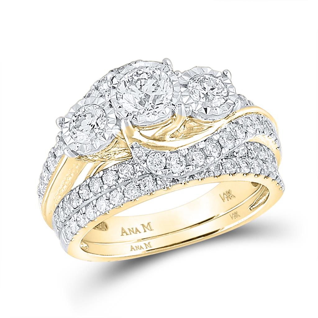 14k Yellow Gold Round Diamond Bridal Wedding Ring Set 2 Ctw (Certified)