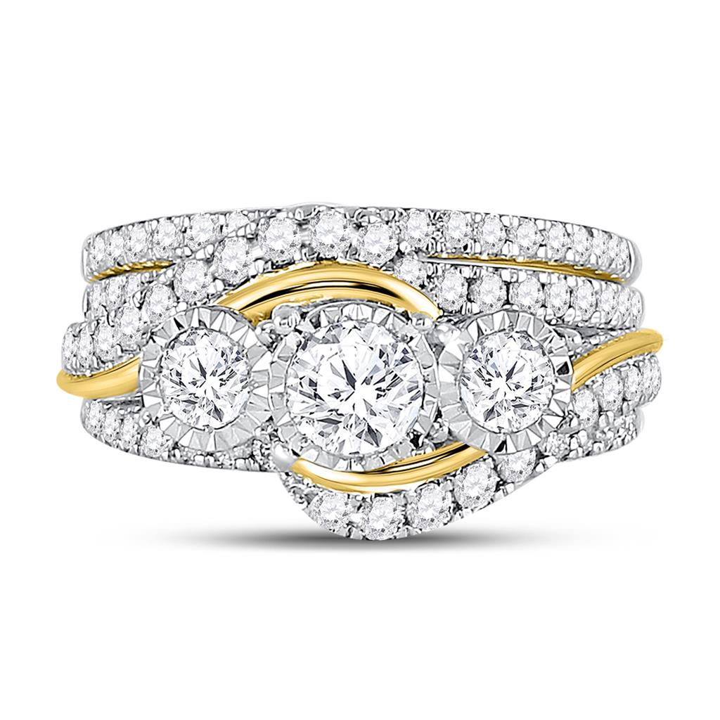 14k Yellow Gold Round Diamond Bridal Wedding Ring Set 2 Ctw (Certified)