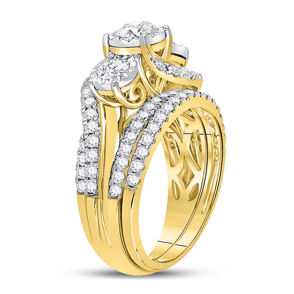 14k Yellow Gold Round Diamond Bridal Wedding Ring Set 2 Ctw (Certified)