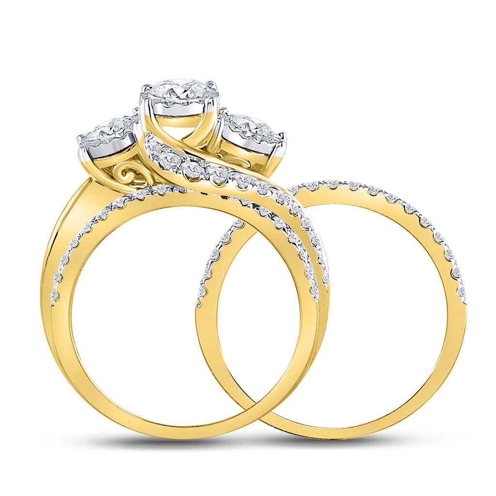 14k Yellow Gold Round Diamond Bridal Wedding Ring Set 2 Ctw (Certified)