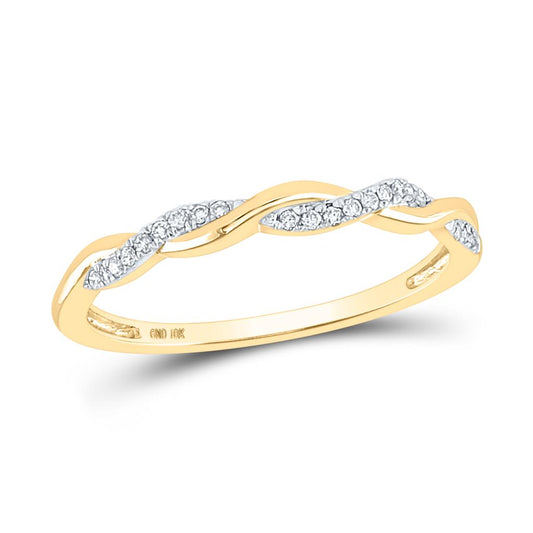 10k Yellow Gold Round Diamond Twist Stackable Band Ring 1/12 Cttw