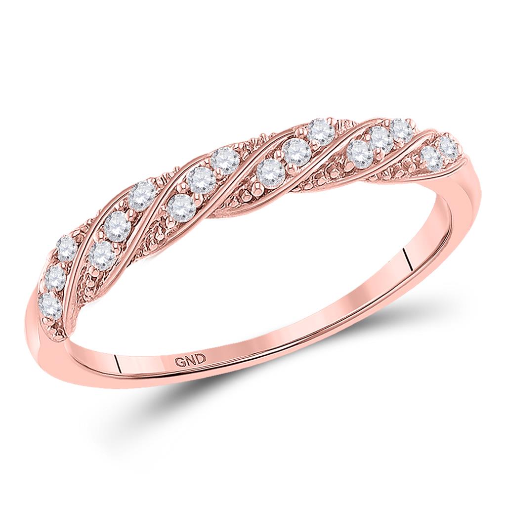 10k Rose Gold Round Diamond Stackable Band Ring 1/8 Cttw