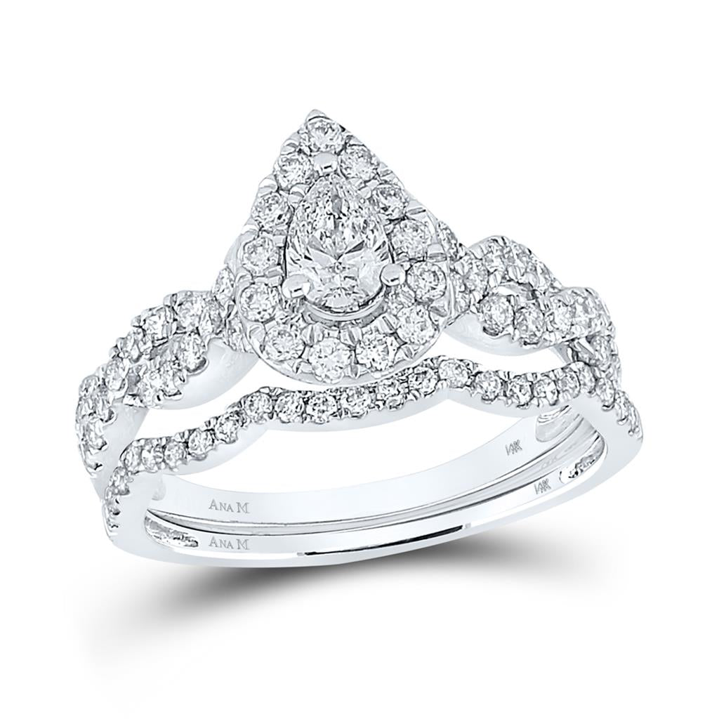 14k White Gold Pear Diamond Bridal Wedding Ring Set 1 Cttw (Certified)