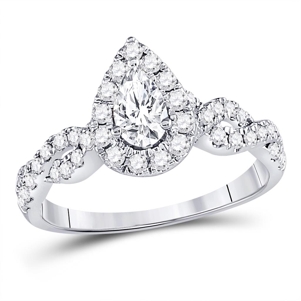 14k White Gold Pear Diamond Bridal Wedding Ring Set 1 Cttw (Certified)