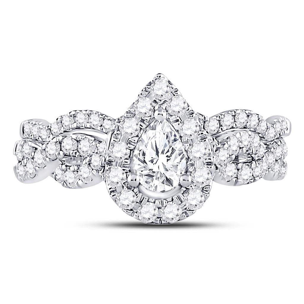 14k White Gold Pear Diamond Bridal Wedding Ring Set 1 Cttw (Certified)