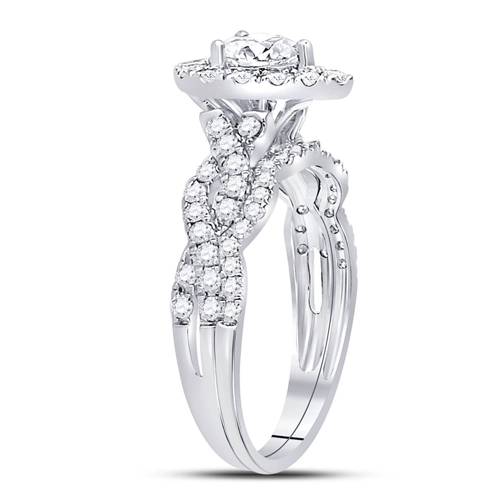 14k White Gold Pear Diamond Bridal Wedding Ring Set 1 Cttw (Certified)