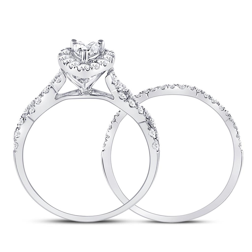 14k White Gold Pear Diamond Bridal Wedding Ring Set 1 Cttw (Certified)