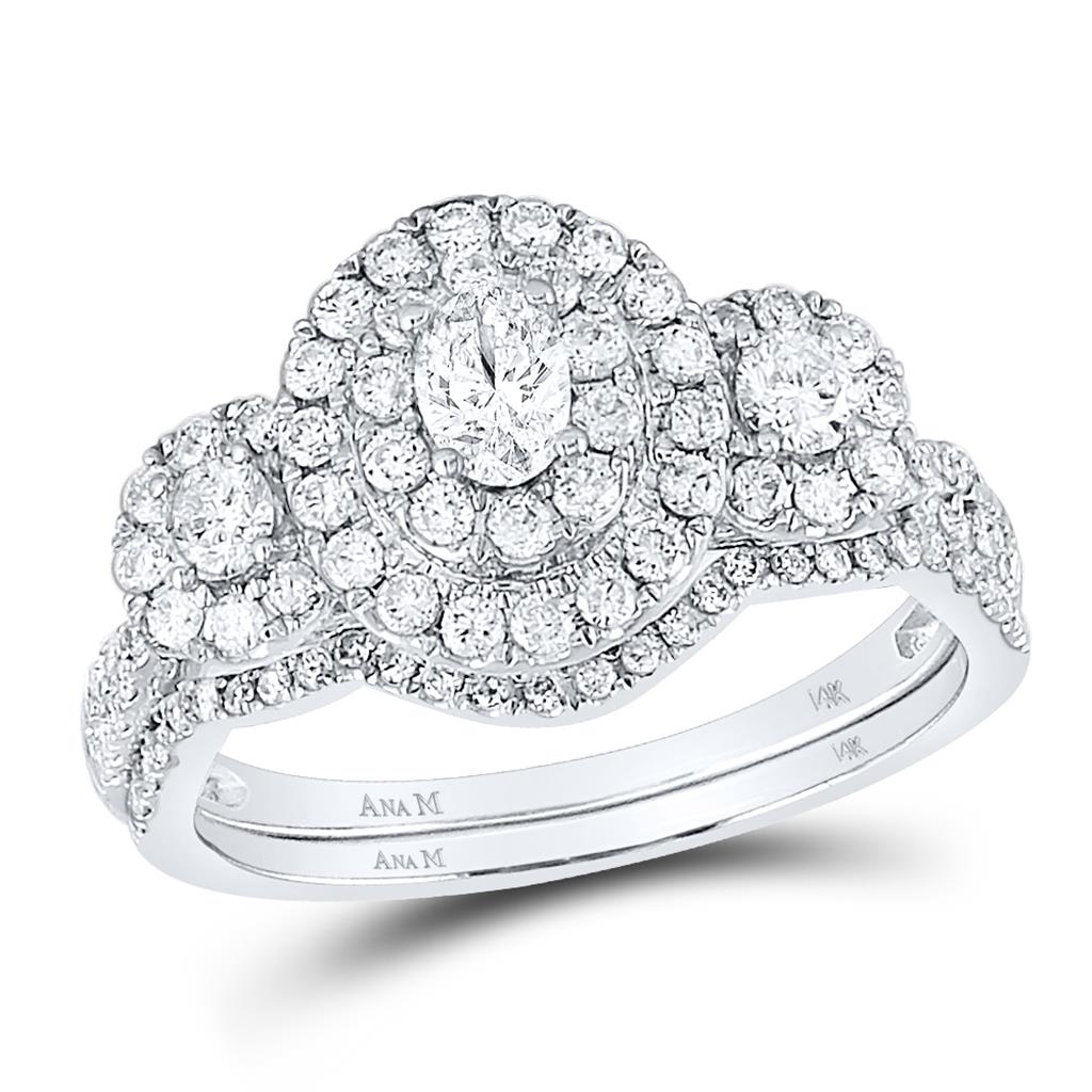 14k White Gold Oval Diamond Bridal Wedding Ring Set 1 Cttw (Certified)