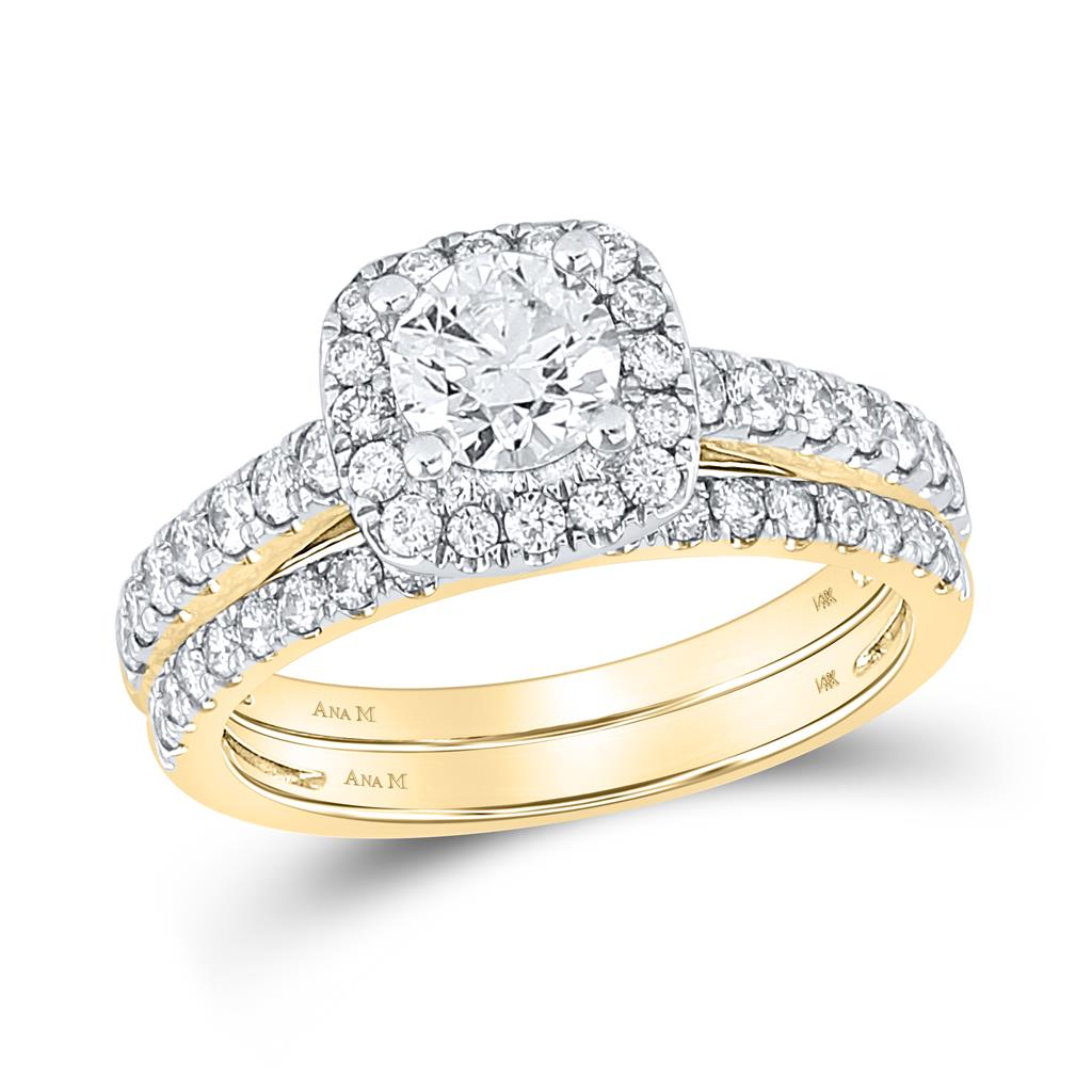 14k Yellow Gold Round Diamond Bridal Wedding Ring Set 1-1/2 Cttw (Certified)