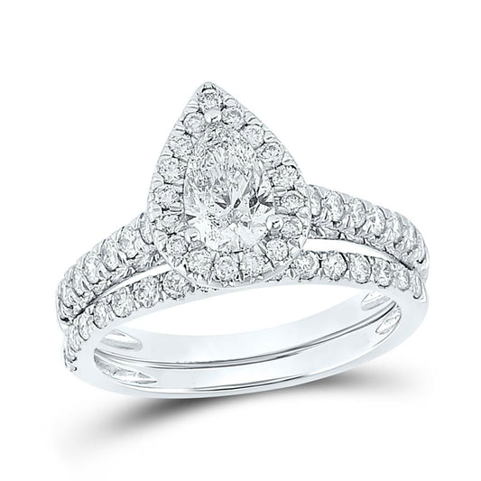 Certified 1.50 Ct. Pear Shaped Diamond Bridal Engagement Ring Set in 14K White Gold