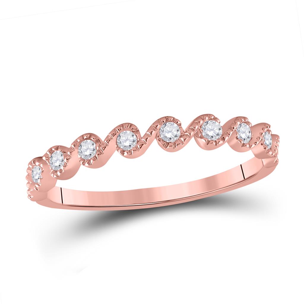 10k Rose Gold Round Diamond Stackable Band Ring 1/6 Cttw