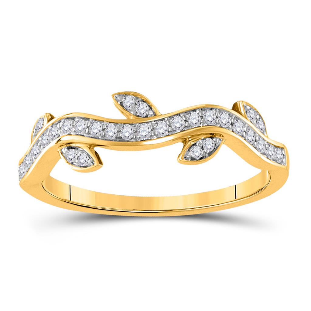 10k Yellow Gold Round Diamond Vine Stackable Band Ring 1/6 Cttw