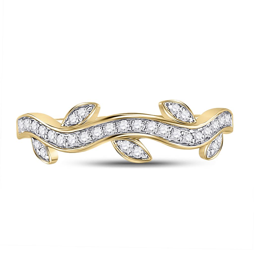 10k Yellow Gold Round Diamond Vine Stackable Band Ring 1/6 Cttw