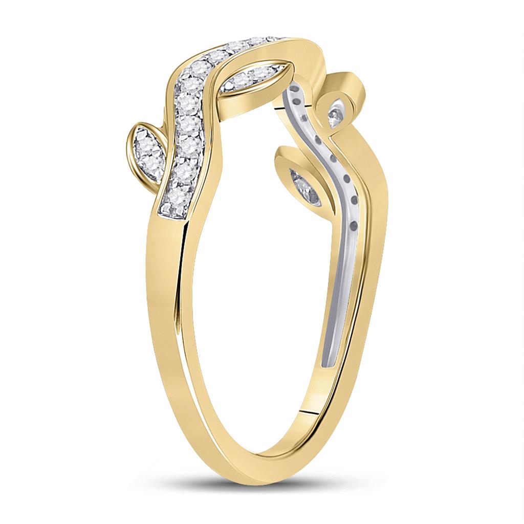 10k Yellow Gold Round Diamond Vine Stackable Band Ring 1/6 Cttw