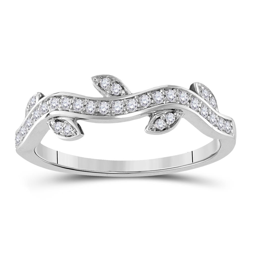 14k White Gold Round Diamond Vine Floral Stackable Band Ring 1/6 Cttw