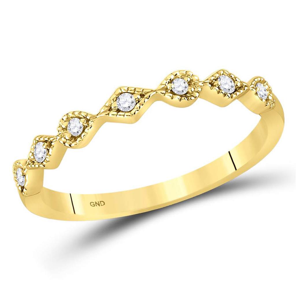 10k Yellow Gold Round Diamond Stackable Band Ring 1/10 Cttw