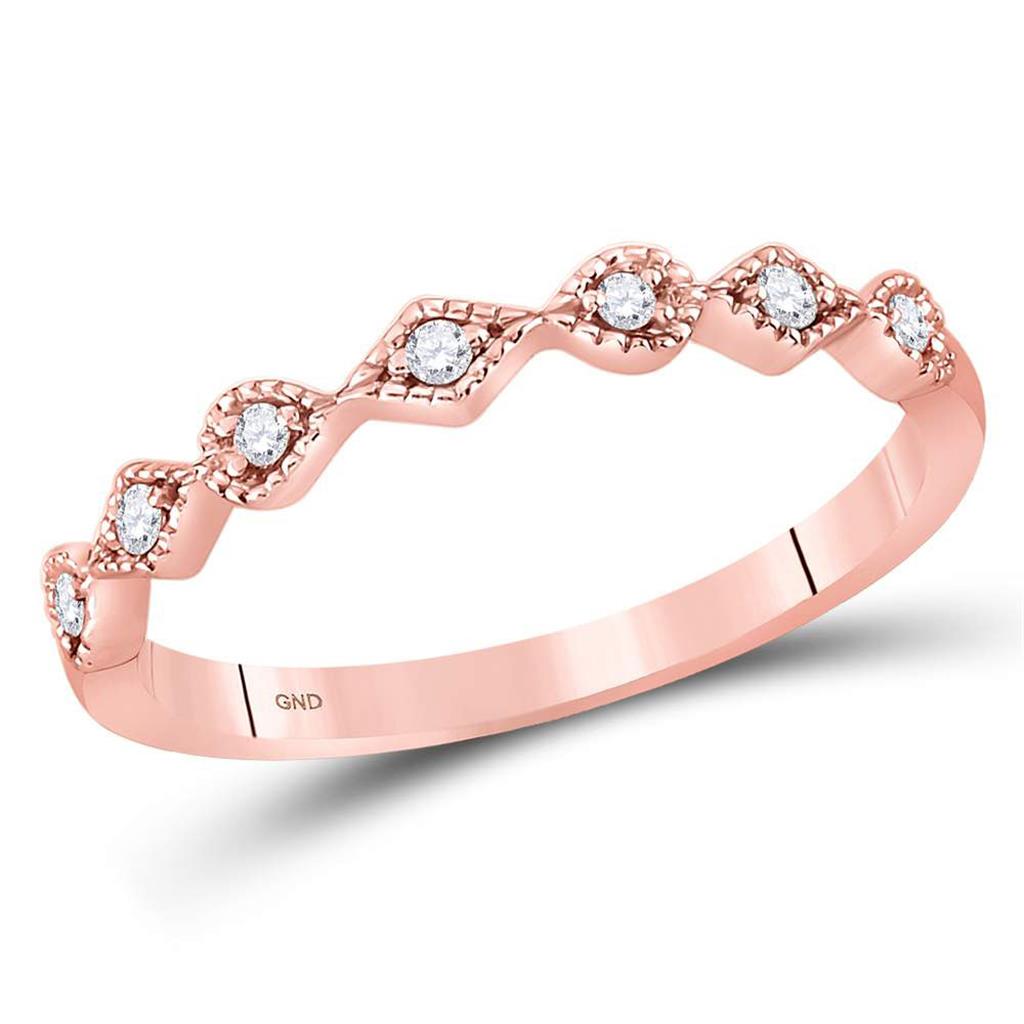 10k Rose Gold Round Diamond Stackable Band Ring 1/10 Cttw