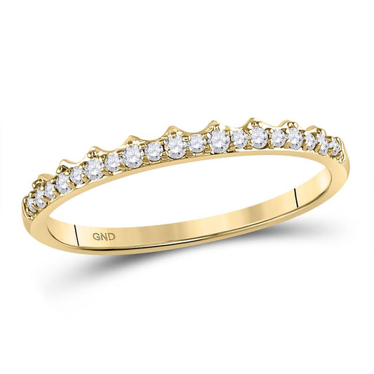 10k Yellow Gold Round Diamond Slender Scalloped Stackable Band Ring 1/6 Cttw