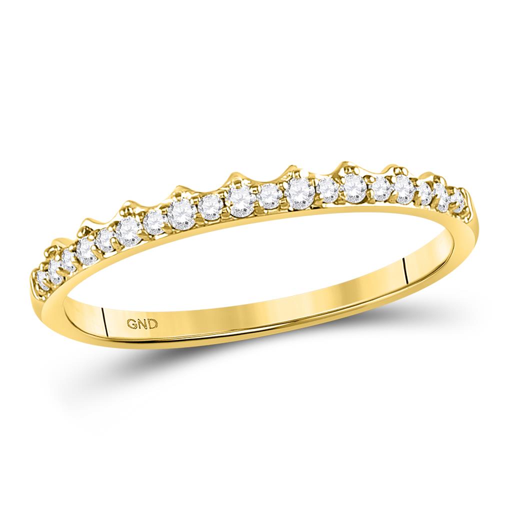 10k Yellow Gold Round Diamond Slender Scalloped Stackable Band Ring 1/6 Cttw