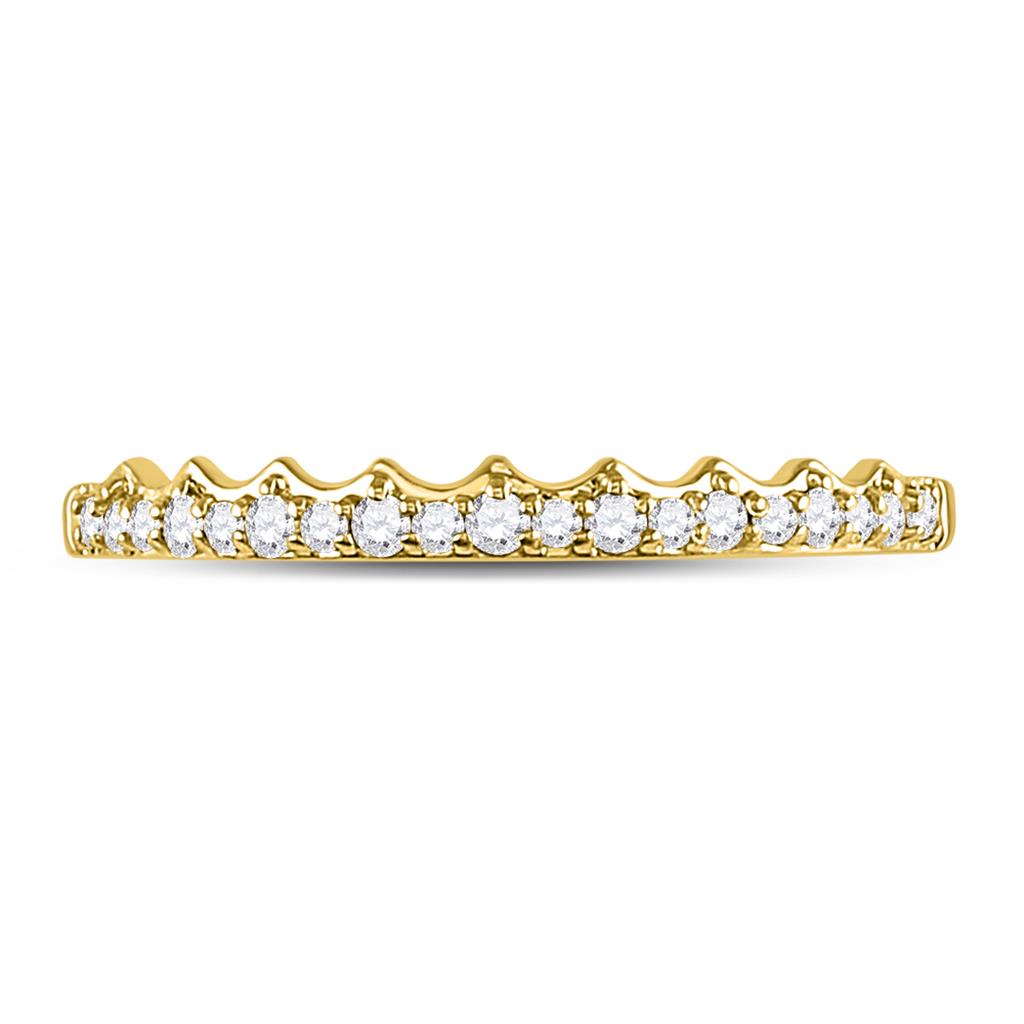 10k Yellow Gold Round Diamond Slender Scalloped Stackable Band Ring 1/6 Cttw