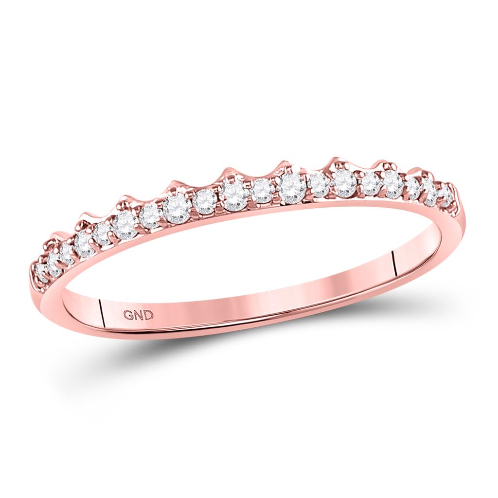 10k Rose Gold Round Diamond Slender Scalloped Stackable Band Ring 1/6 Cttw