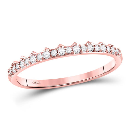 10k Rose Gold Round Diamond Slender Scalloped Stackable Band Ring 1/6 Cttw