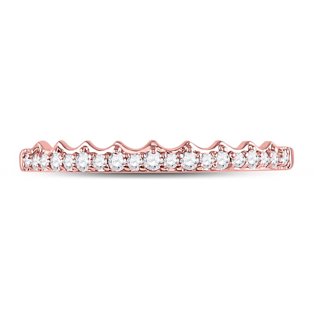 10k Rose Gold Round Diamond Slender Scalloped Stackable Band Ring 1/6 Cttw