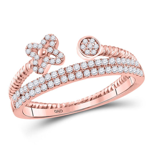 10k Rose Gold Round Diamond Flower Bisected Stackable Band Ring 1/5 Cttw