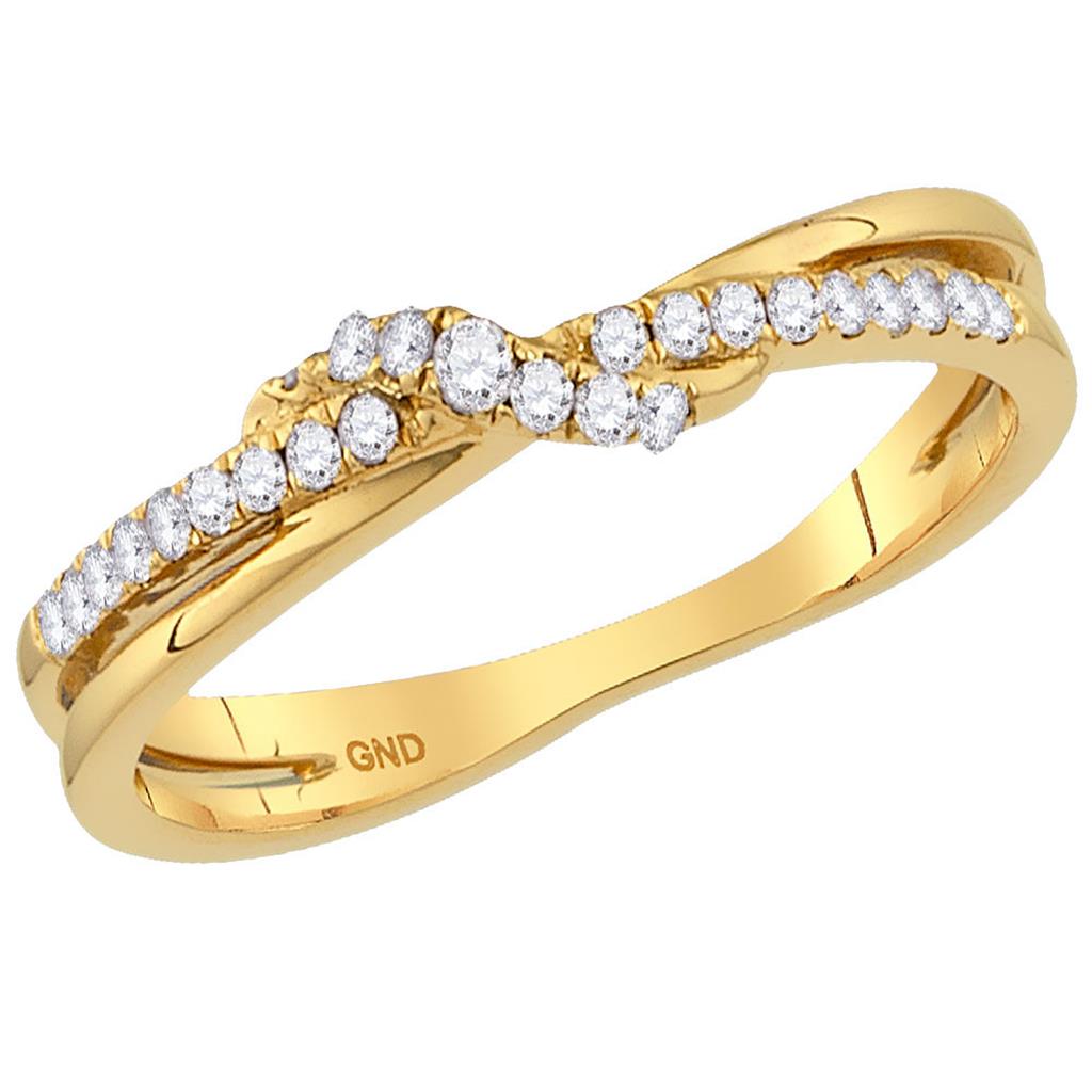 10k Yellow Gold Round Diamond Crossover Stackable Band Ring 1/6 Cttw