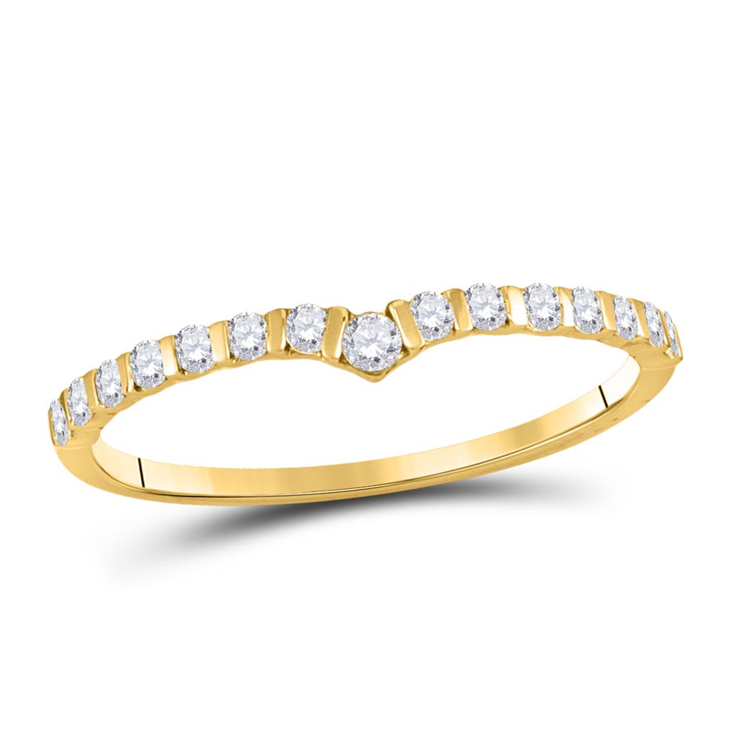 10k Yellow Gold Round Diamond Chevron Stackable Band Ring 1/4 Cttw