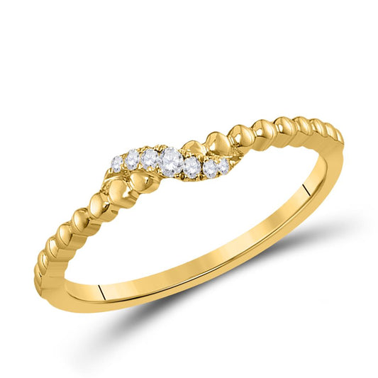 10k Yellow Gold Round Diamond Crossover Stackable Band Ring 1/20 Cttw