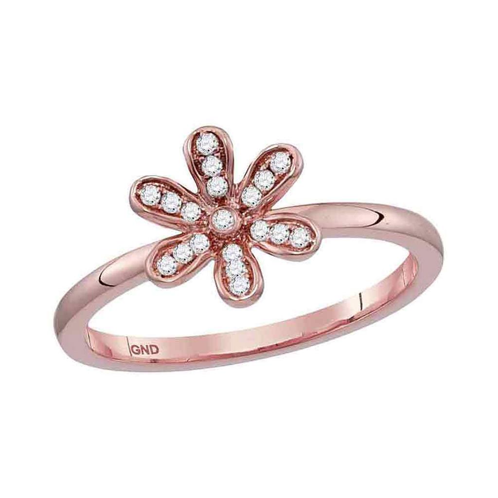 10k Rose Gold Round Diamond Flower Floral Stackable Band Ring 1/8 Cttw