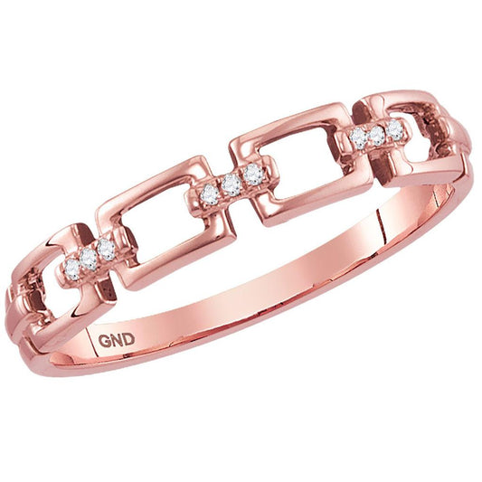 10k Rose Gold Round Diamond Chain Link Stackable Band Ring .03 Cttw