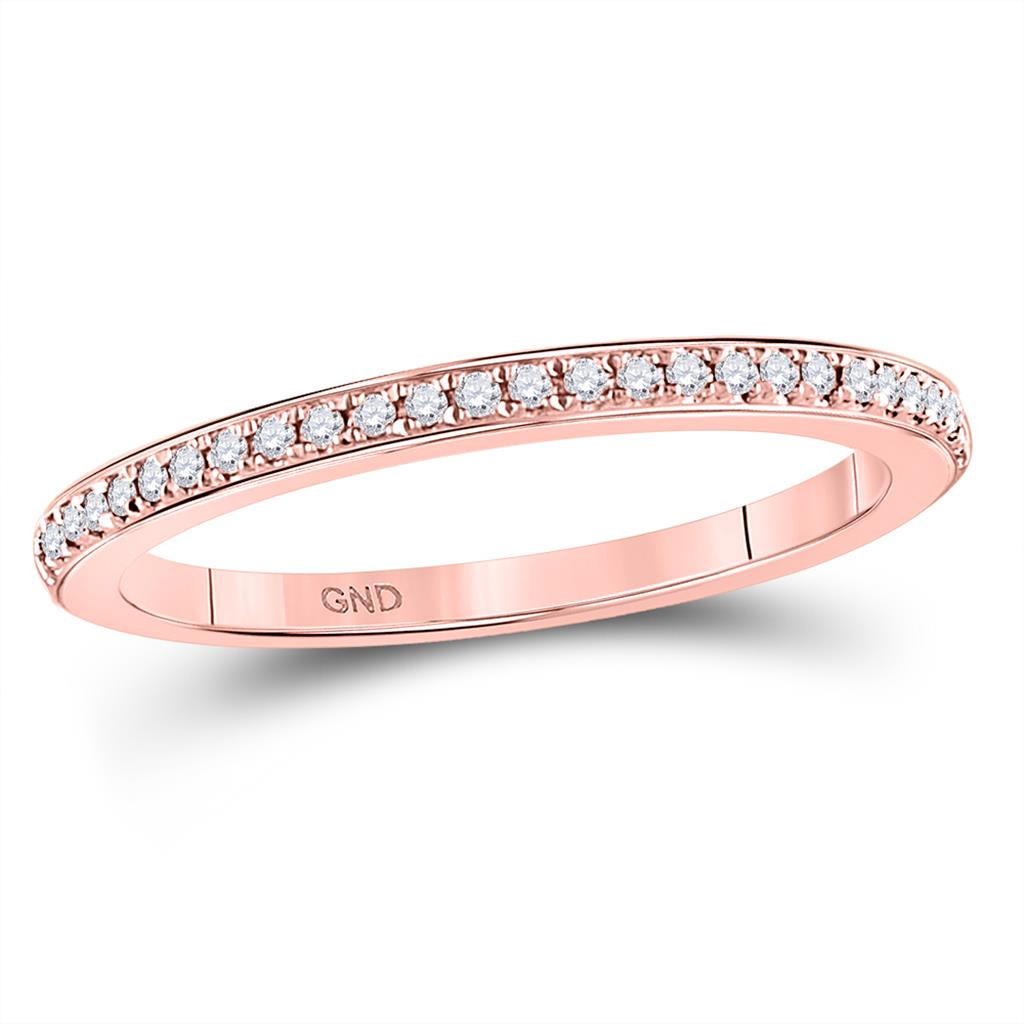 10k Rose Gold Round Diamond Single Row Stackable Band Ring 1/8 Cttw