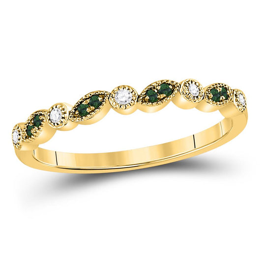 10k Yellow Gold Round Emerald Diamond Stackable Band Ring 1/10 Cttw