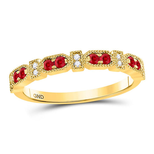 10k Yellow Gold Round Ruby Diamond Stackable Band Ring 1/4 Cttw