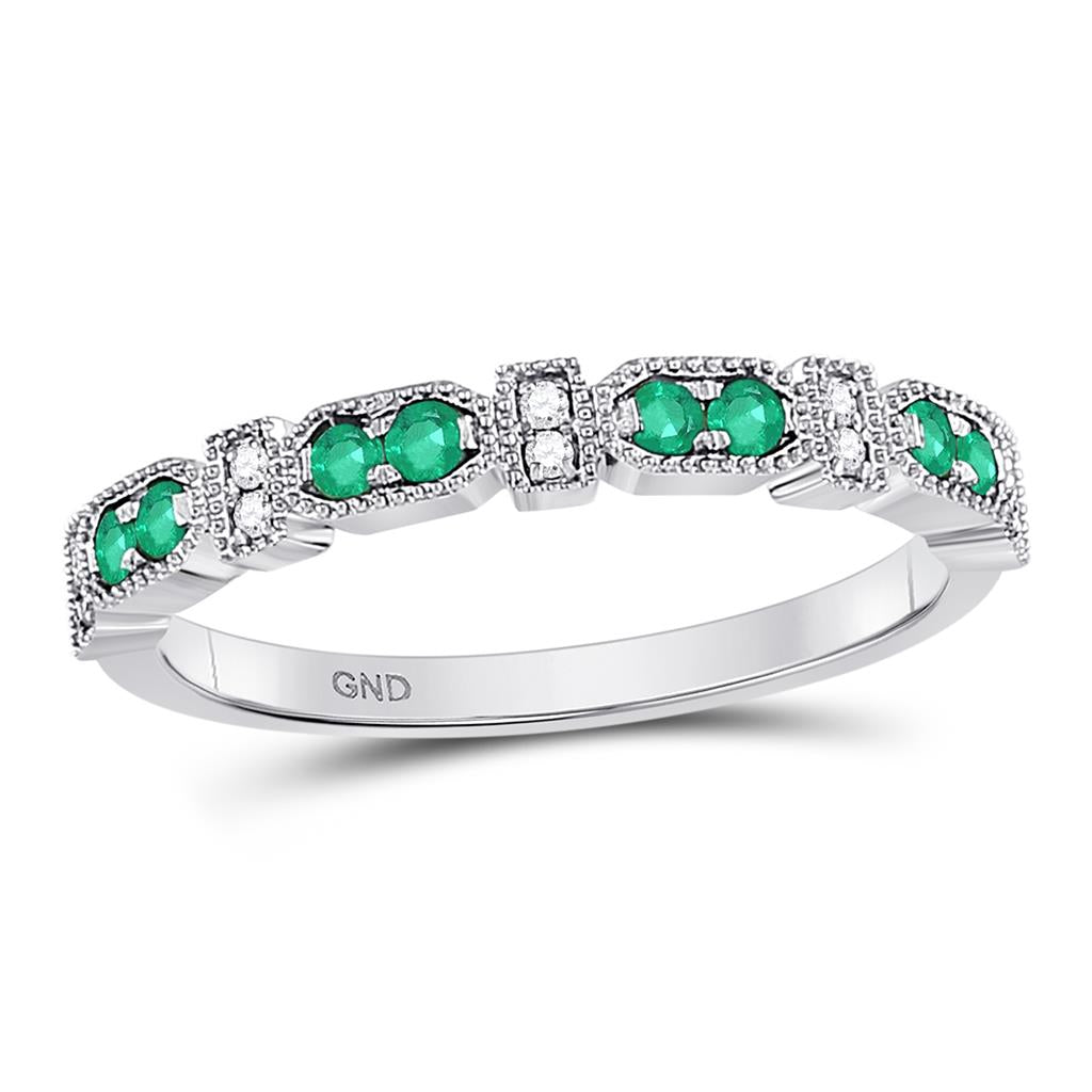 14kt White Gold Round Emerald Diamond Stackable Band Ring 1/4 Cttw