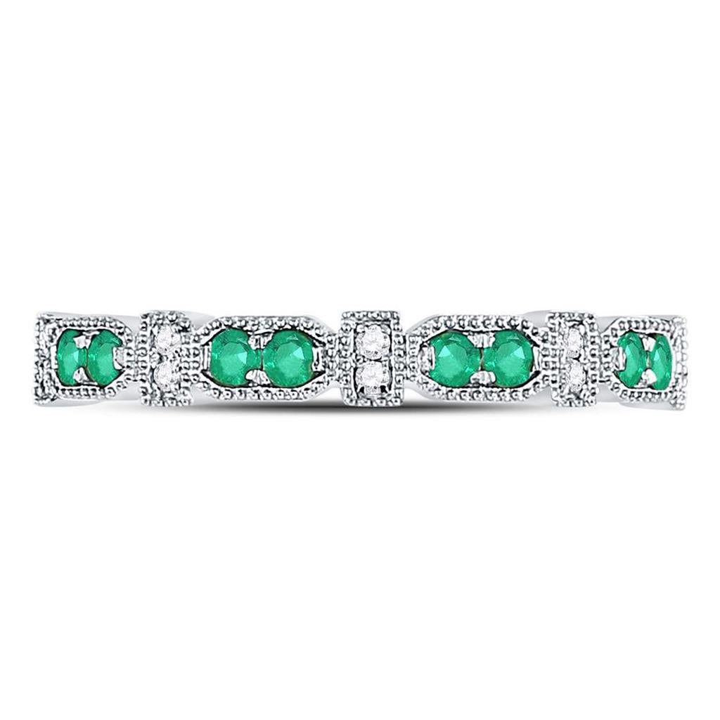 14kt White Gold Round Emerald Diamond Stackable Band Ring 1/4 Cttw