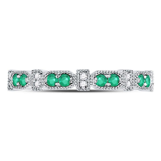 14kt White Gold Round Emerald Diamond Stackable Band Ring 1/4 Cttw