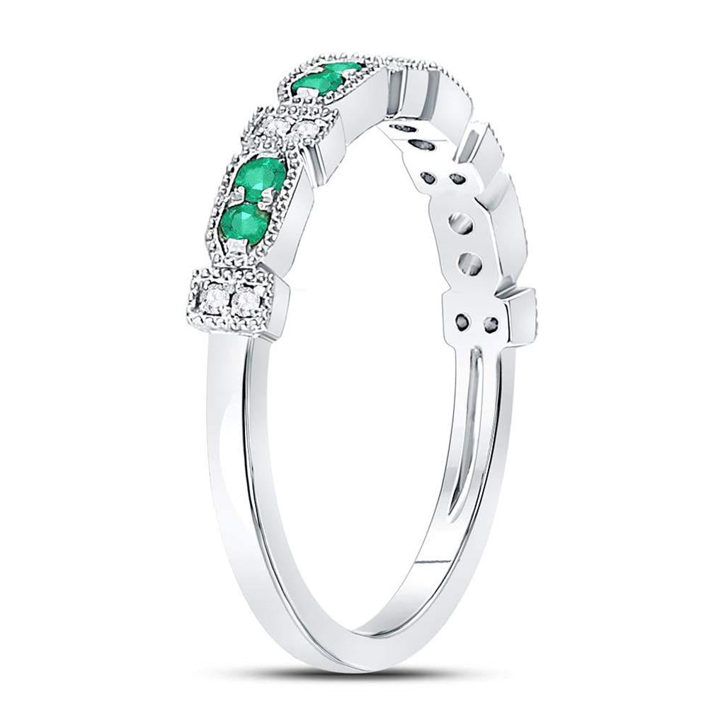 14kt White Gold Round Emerald Diamond Stackable Band Ring 1/4 Cttw