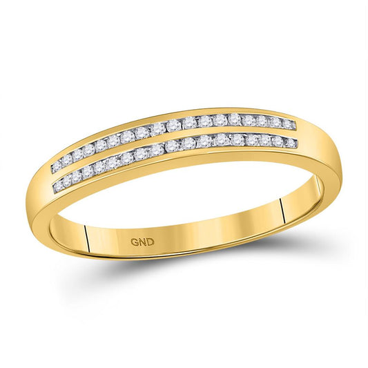 10k Yellow Gold Round Diamond Slender Double Row Band Ring 1/5 Cttw