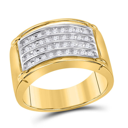 10k Yellow Gold Round Diamond Four Row Band Ring 1/2 Cttw