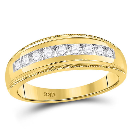 10k Yellow Gold Round Diamond Ridged Single Row Wedding Band Ring 1/2 Cttw