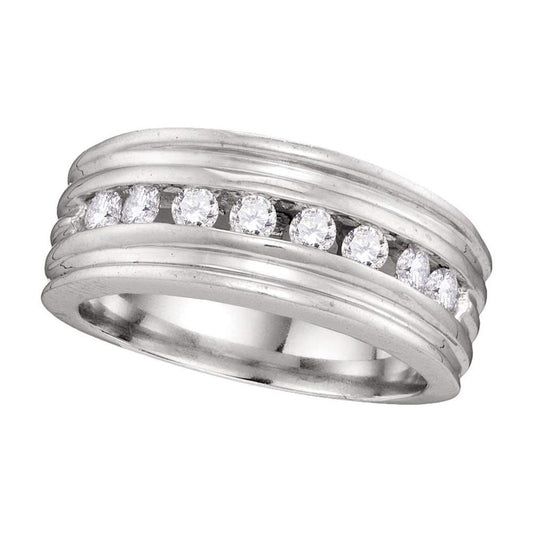 14k White Gold Round Diamond Ridged Wedding Band 1/2 Cttw