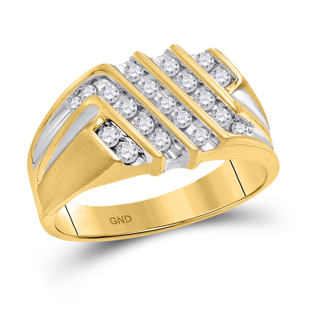 10k Yellow Gold Round Diamond Stripe Cluster Band Ring 1/2 Cttw