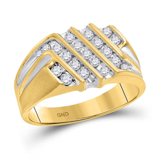 10k Yellow Gold Round Diamond Stripe Cluster Band Ring 1/2 Cttw