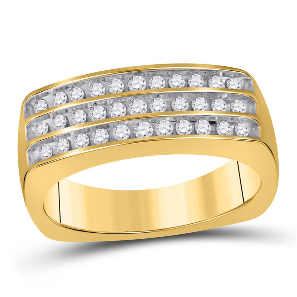 10k Yellow Gold Round Diamond Wedding 3-Row Band Ring 1/2 Cttw