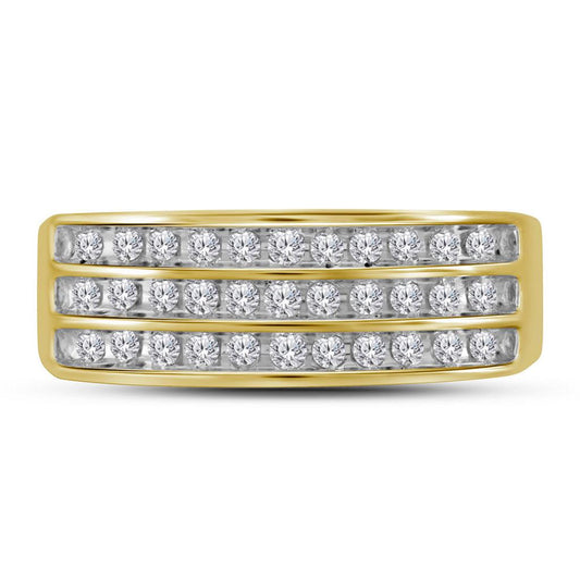 10k Yellow Gold Round Diamond Wedding 3-Row Band Ring 1/2 Cttw